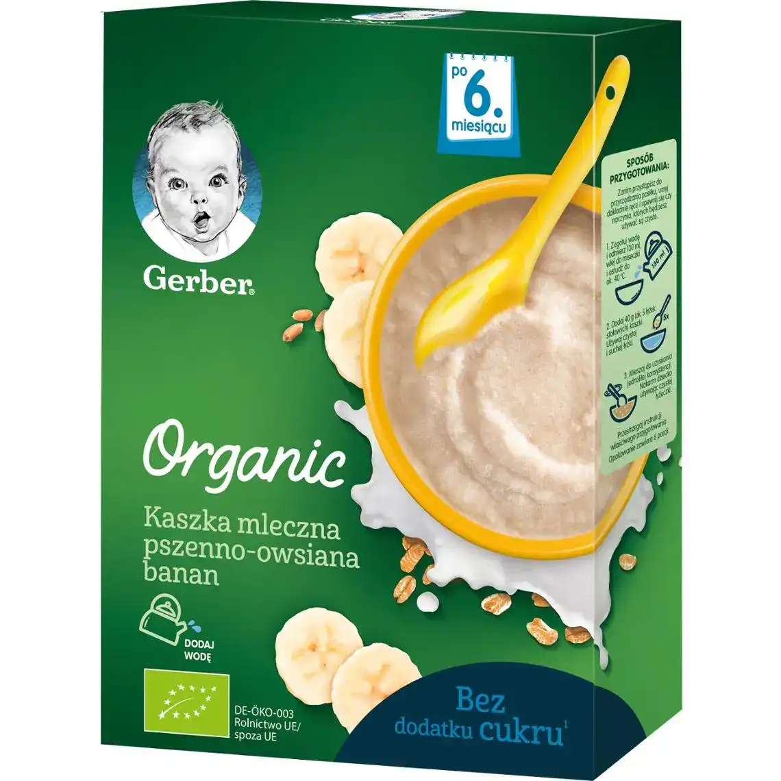 Фото 1 - Дитяча каша Gerber Organic молочна Пшенично-вівсяна з бананом від 6 місяців, 240 г