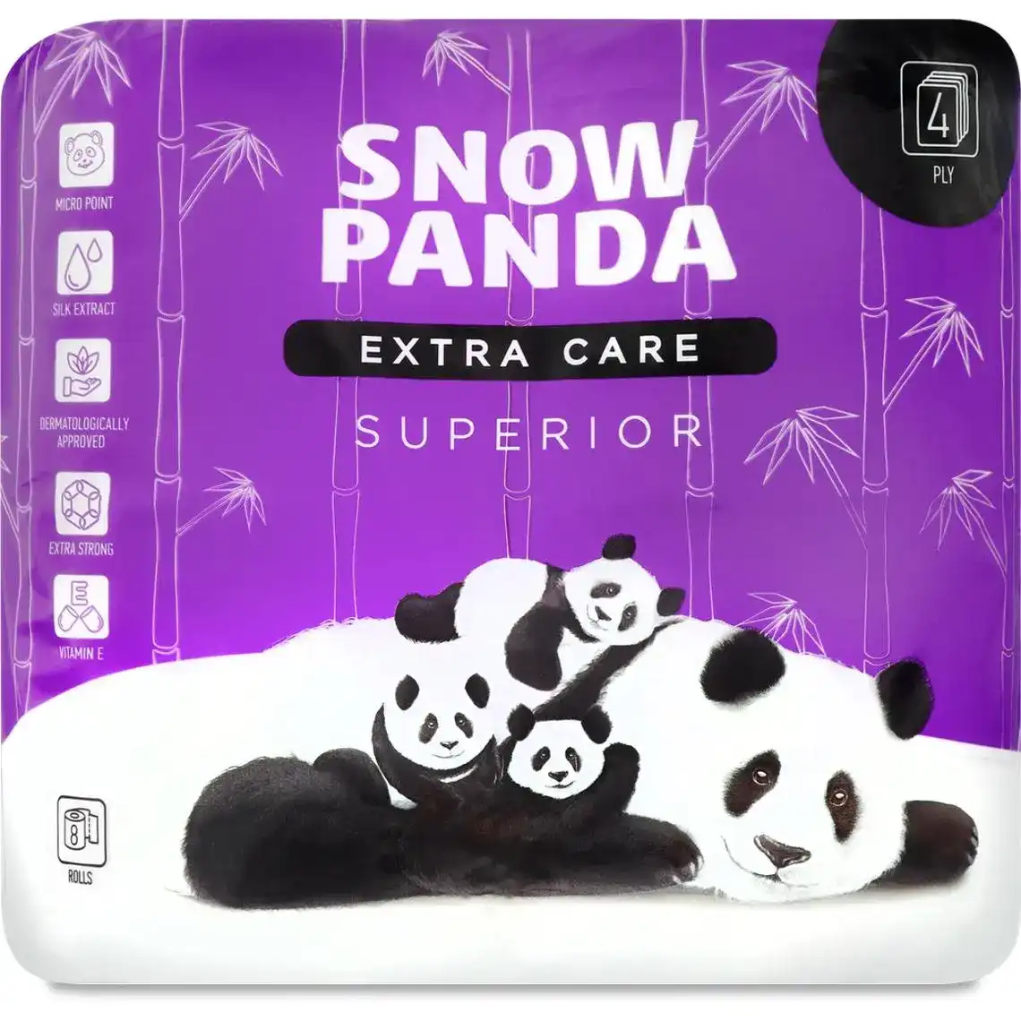 Бумага туалетная Снежная панда Extra care Superior 4-слойная 8 шт