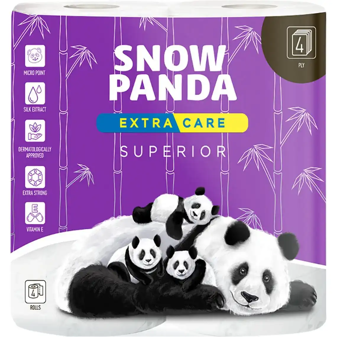 Бумага туалетная Снежная панда  Extra care Superior 4-слойная 4 шт