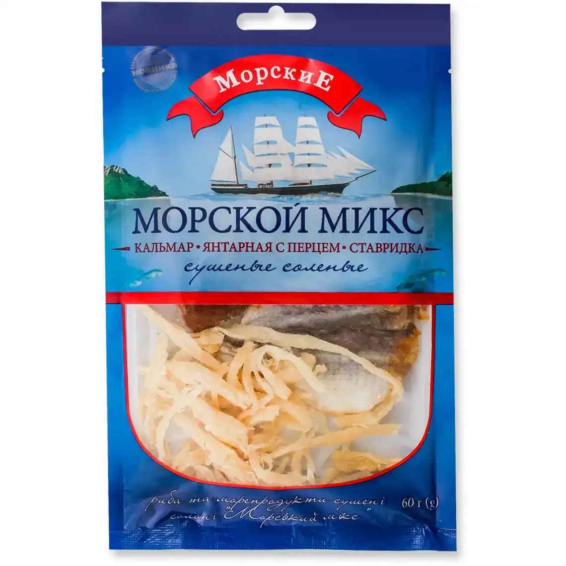 Рыба и морепродукты сушеные соленые Морской микс Морские м/у 60г