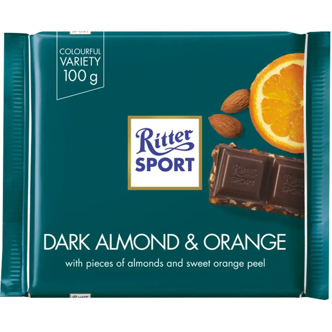 Шоколад Ritter Sport чорний з мигдалем і апельсином 100 г