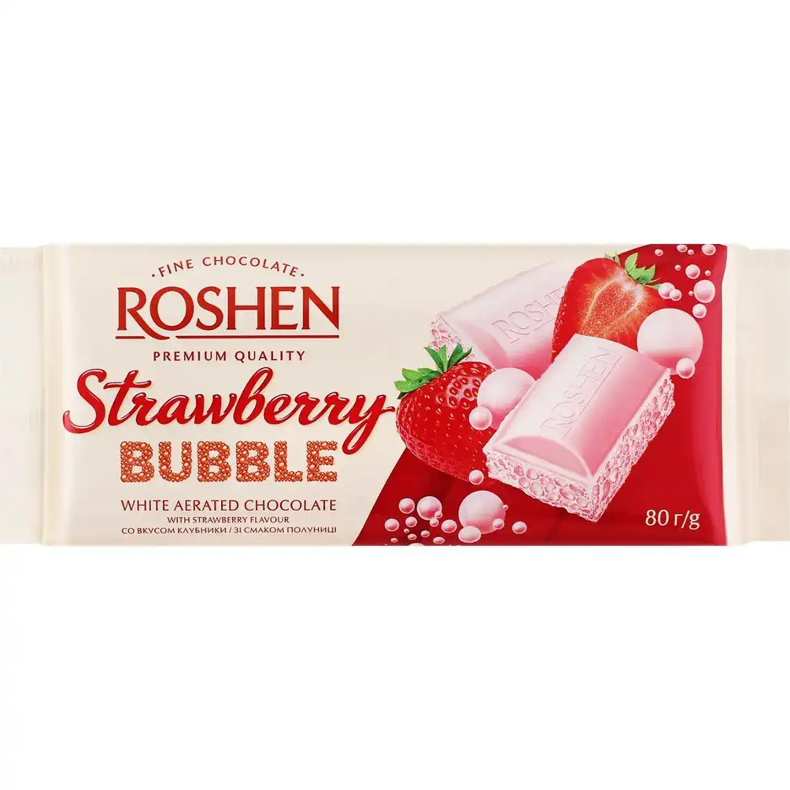 Шоколад Roshen Strawberry Bubbles білий пористий 80 г
