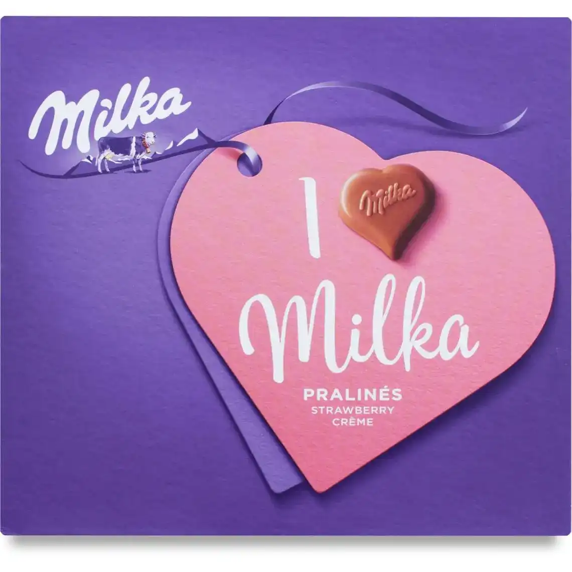 Фото 1 - Цукерки Milka в молочному шоколаді з кремово-полуничною начинкою 110 г