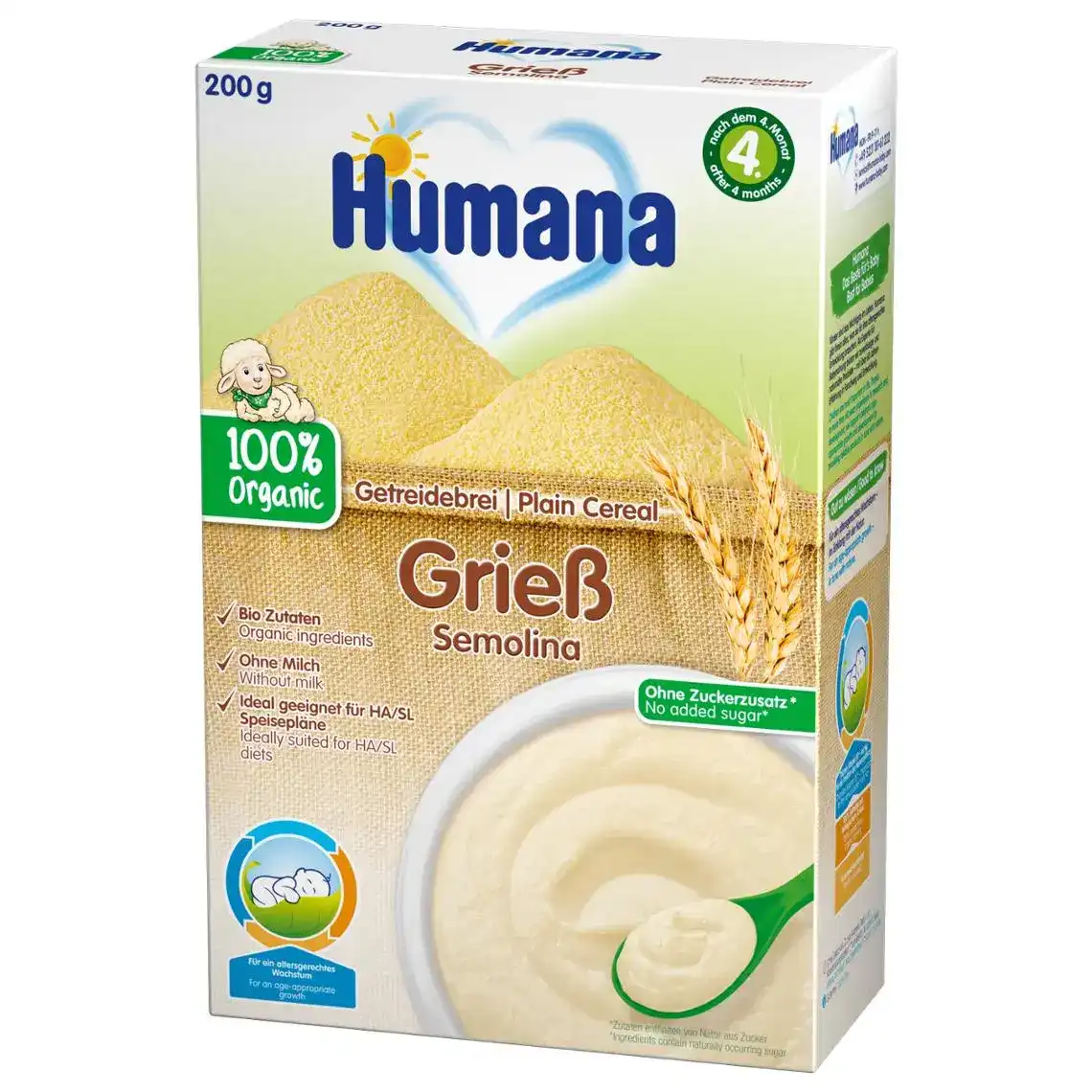 Дитяча каша Humana Plain Cereal Semolina безмолочна пшенична, 200 г