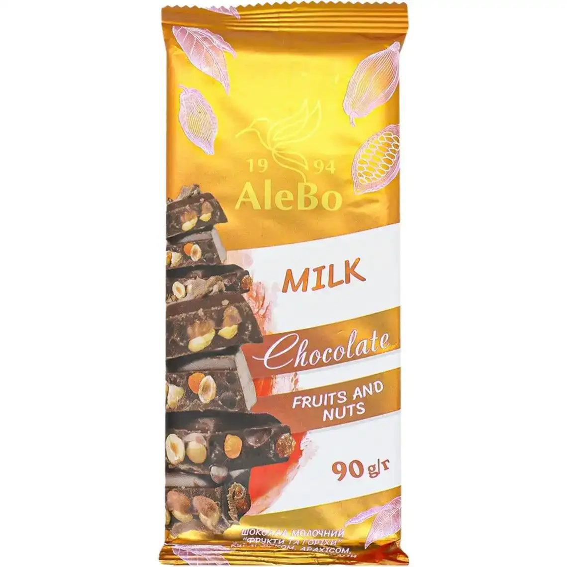 Шоколад ALEBO молочний з фруктами і горіхами 90 г