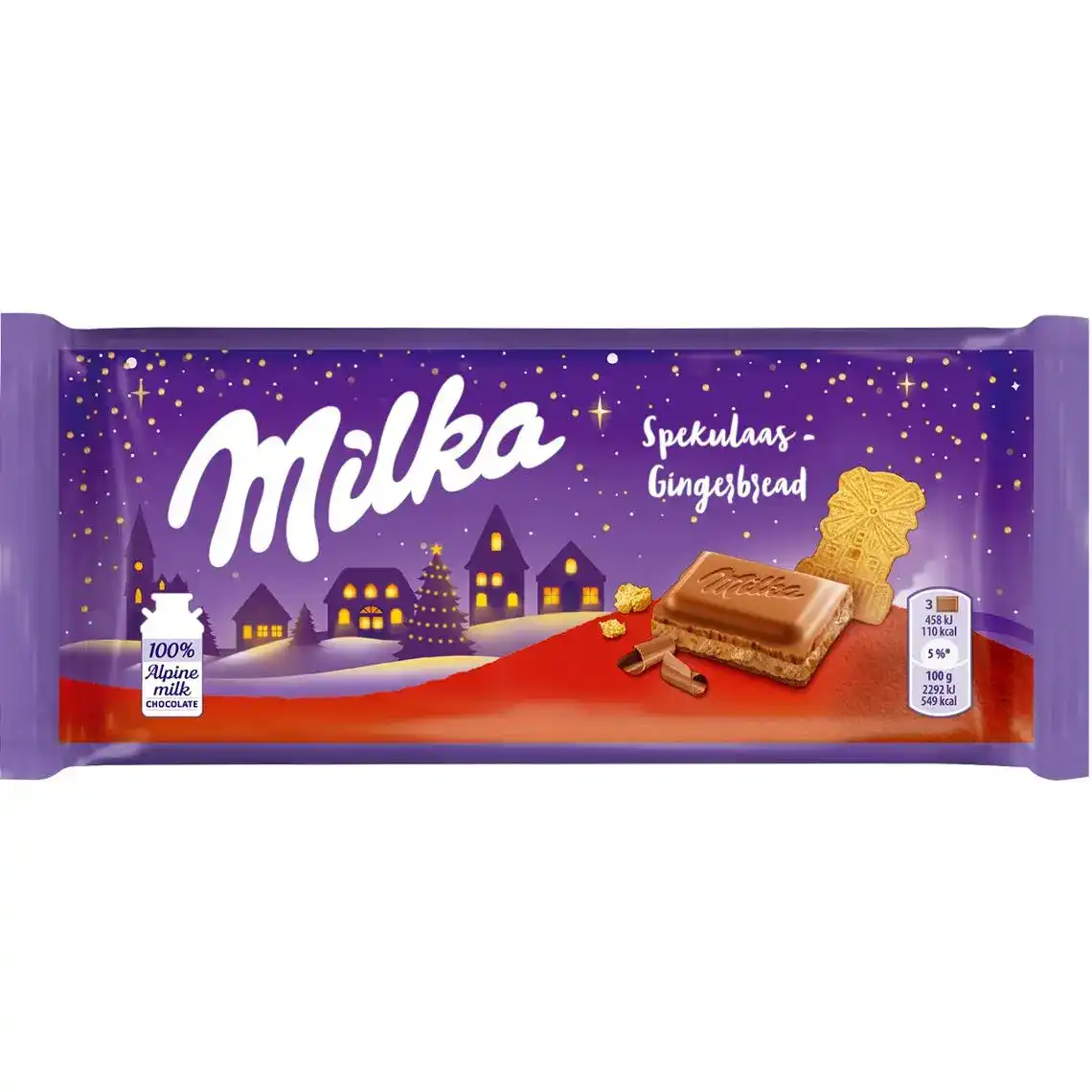 Шоколад Milka молочний із начинкою, какао та печивом з імбиром, гвоздикою і корицею 100г