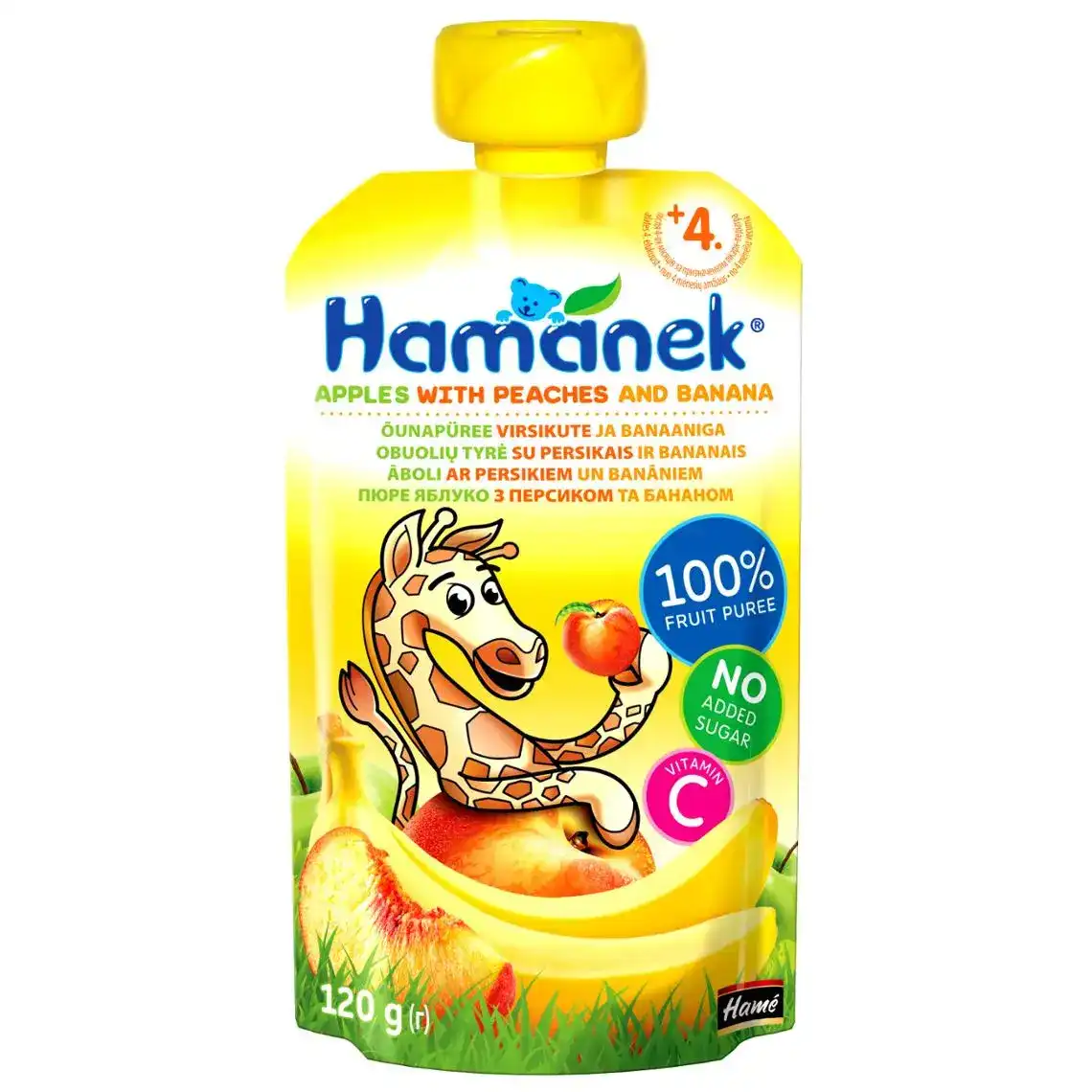 Пюре Hamanek для дітей від 4 місяців яблуко з персиком та бананом 120 г 