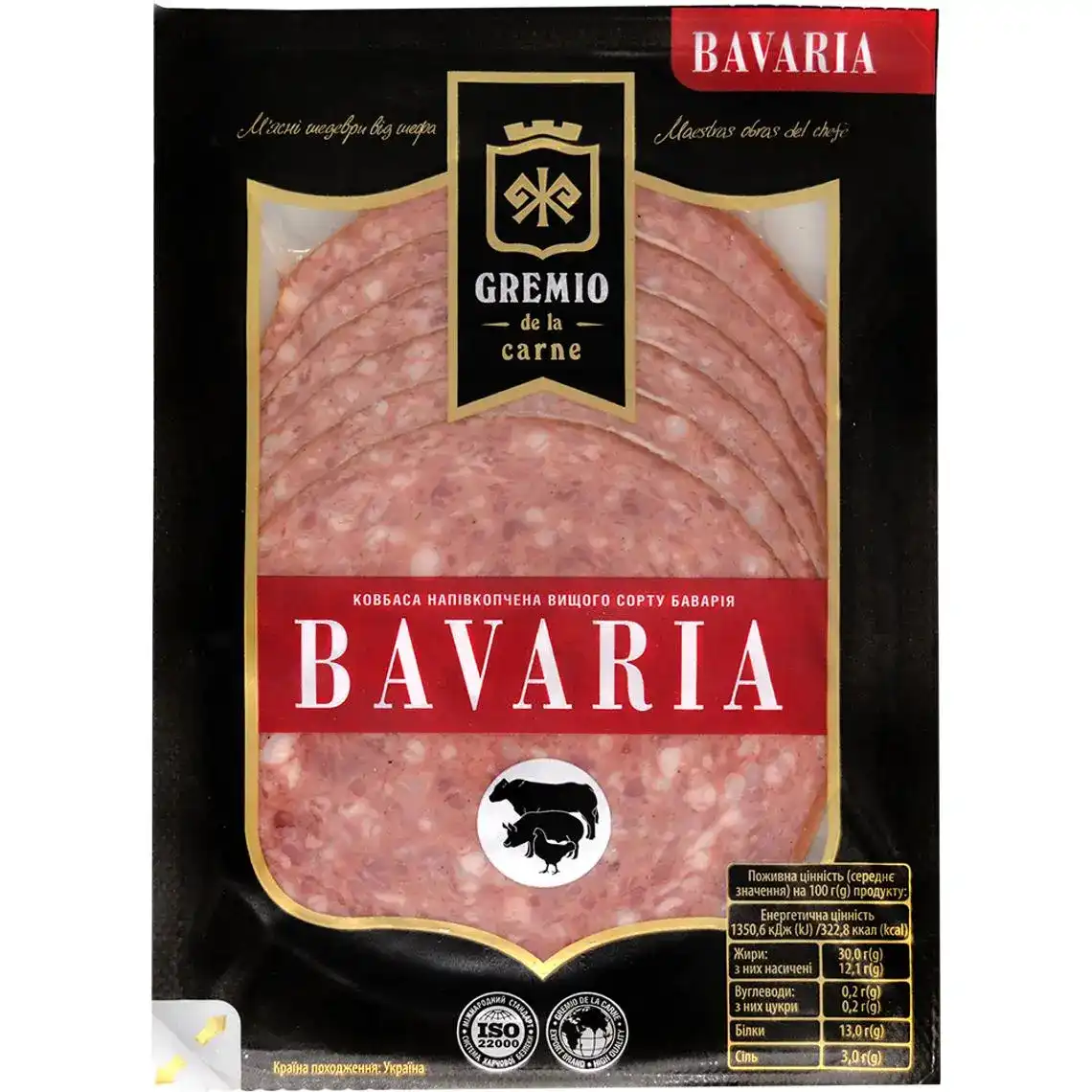 Ковбаса Gremio de la carne Bavaria напівкопчена вищий сорт 100 г