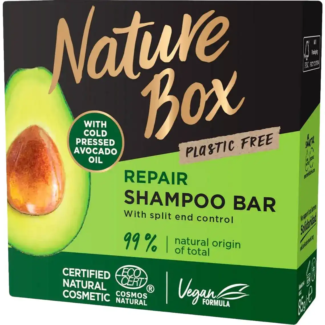 Твердий шампунь Nature Box для відновлення волосся з маслом авокадо холодного віджиму 85 г