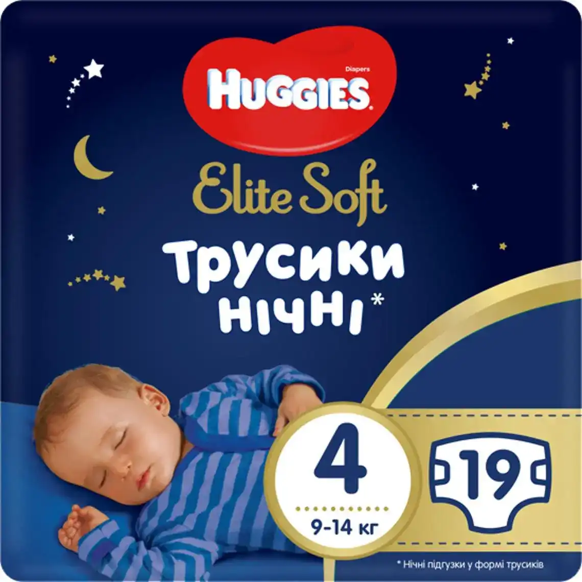 Підгузки-трусики Huggies Elite Soft нічні розмір 4 (9-14 кг) 19 шт.