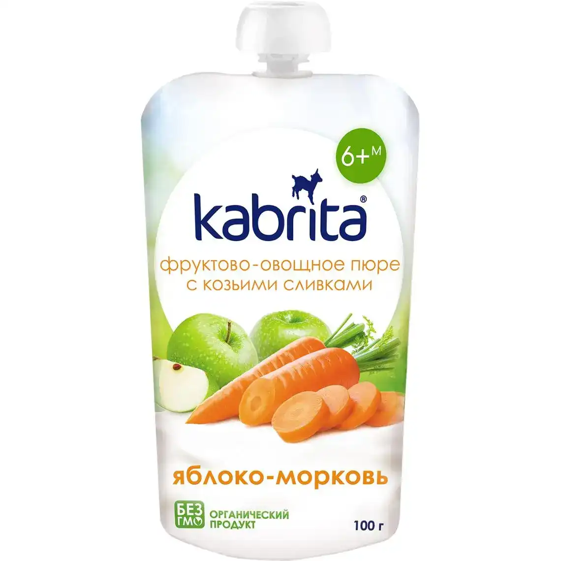 Пюре Kabrita для дітей від 6 місяців фруктове з козячими вершками яблуко-морква 100 г 