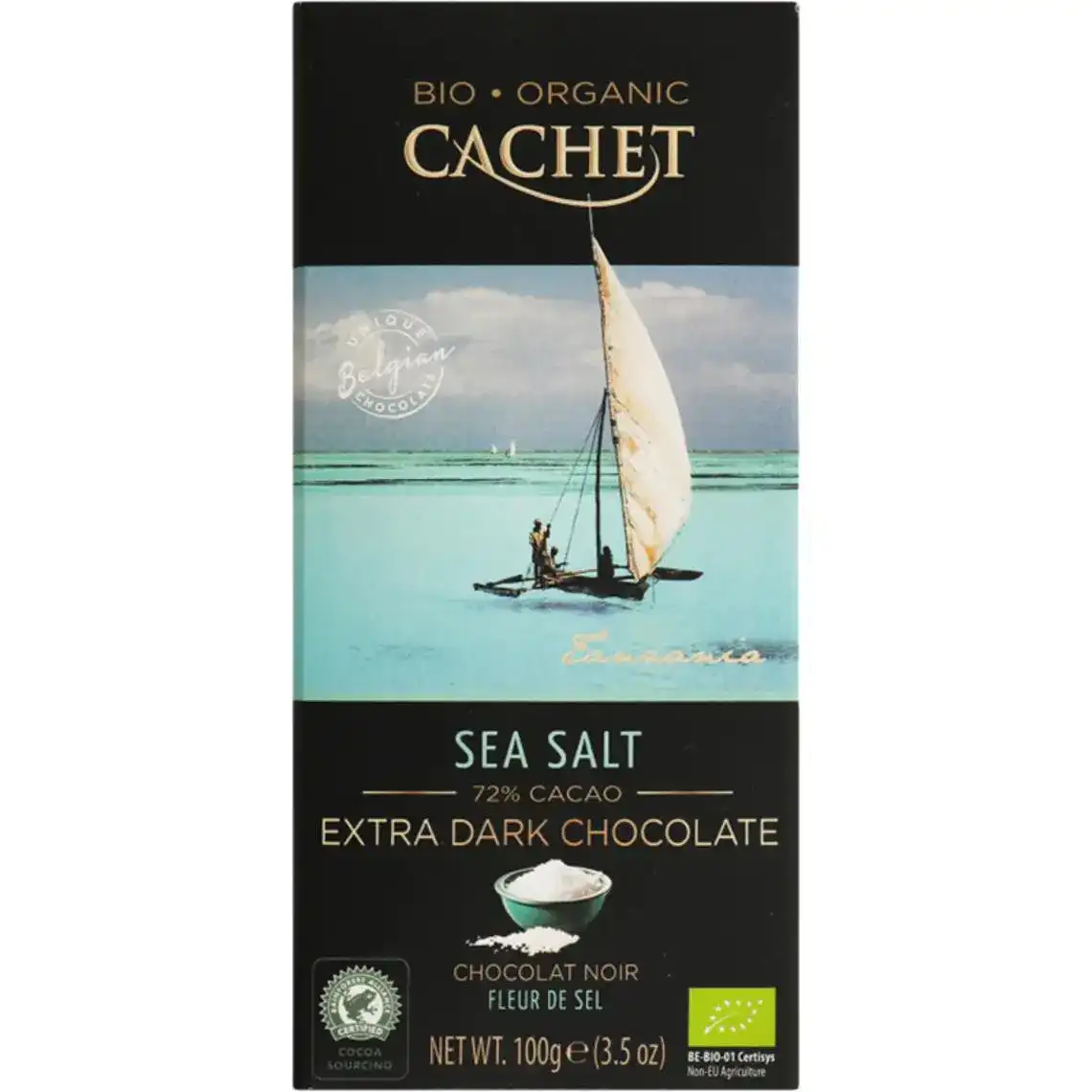 Шоколад Cachet органічний чорний екстра 72% з сіллю 100 г