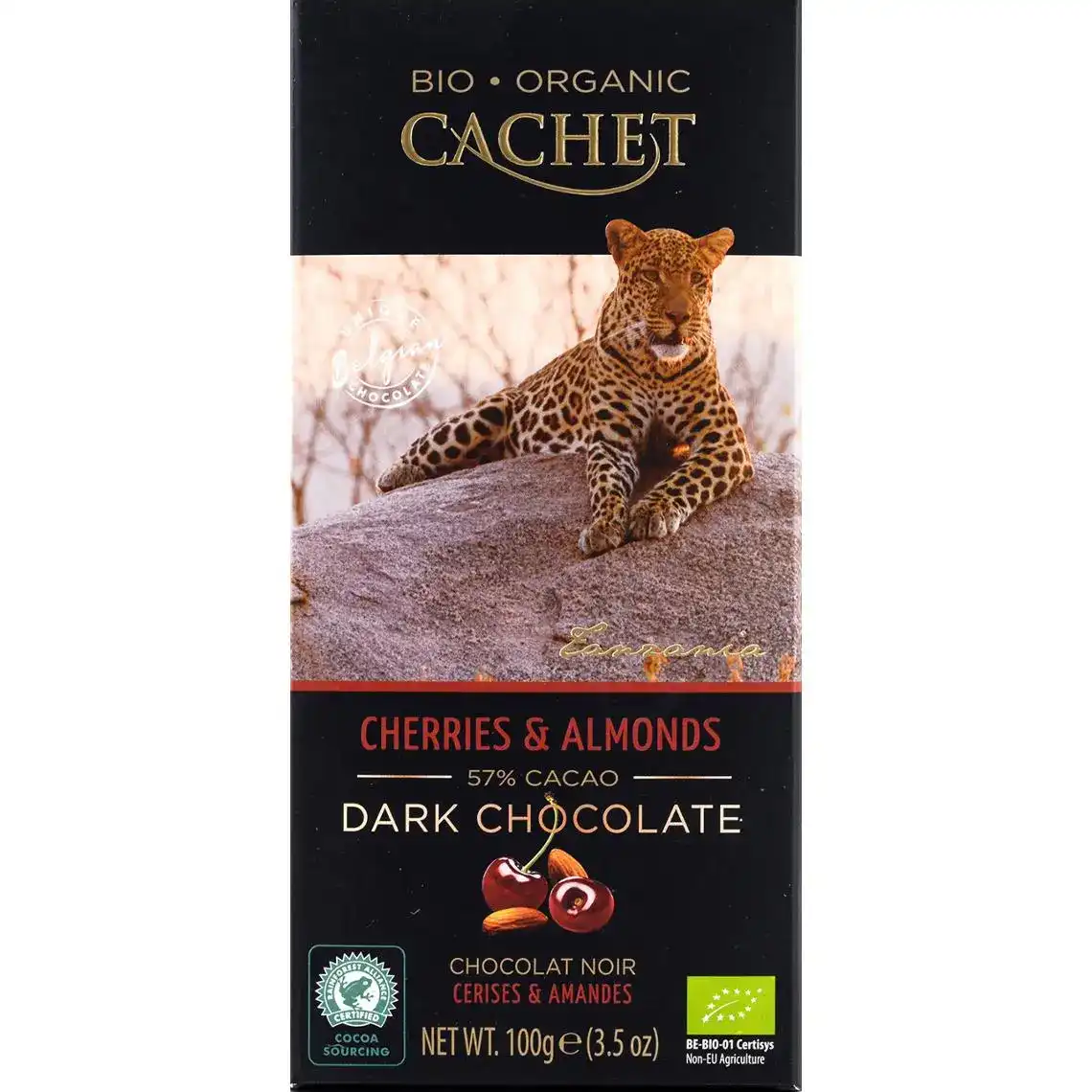 Шоколад Cachet органічний чорний 57% з вишнею та мигдалем 100 г