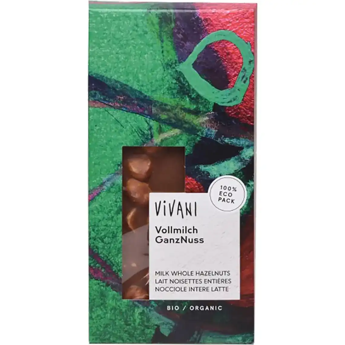 Шоколад Vivani молочний органічний з цілим лісовим горіхом 100 г
