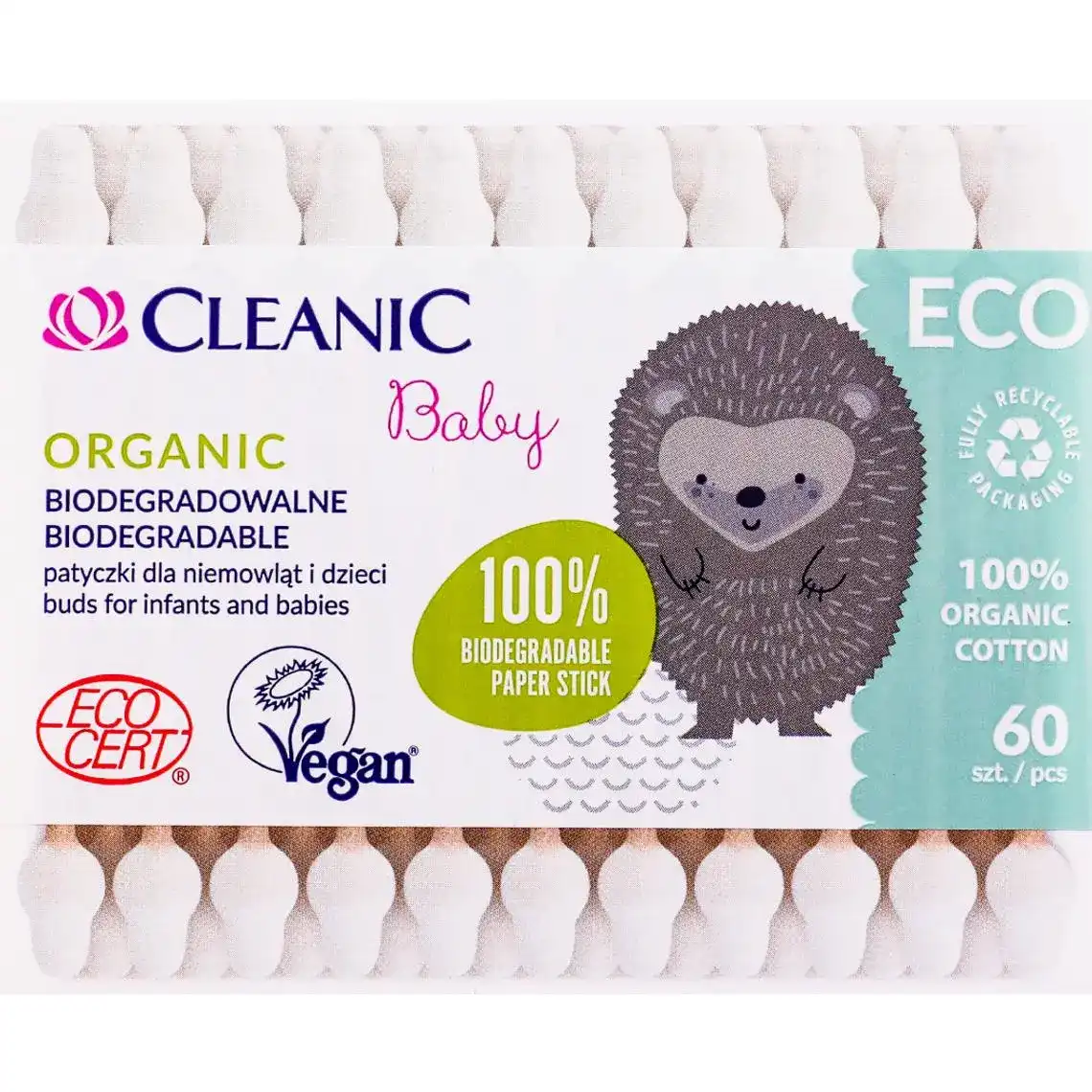 Ватнi палички Cleanic Eco Baby для дітей 60 шт.