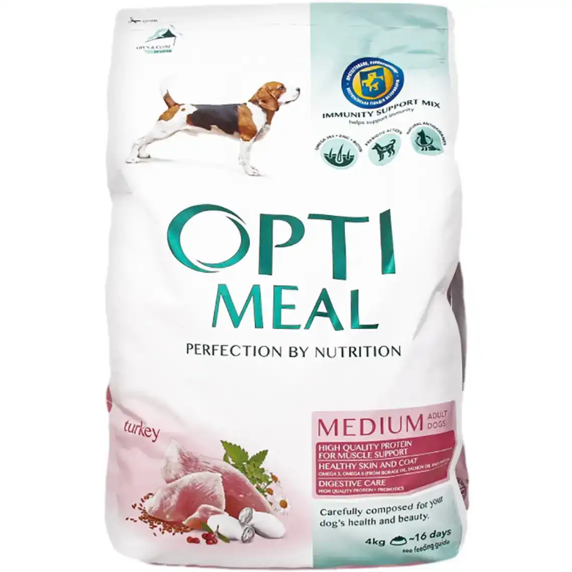Сухий повнораціонний корм Optimeal для собак середніх порід зі смаком індички 4 кг