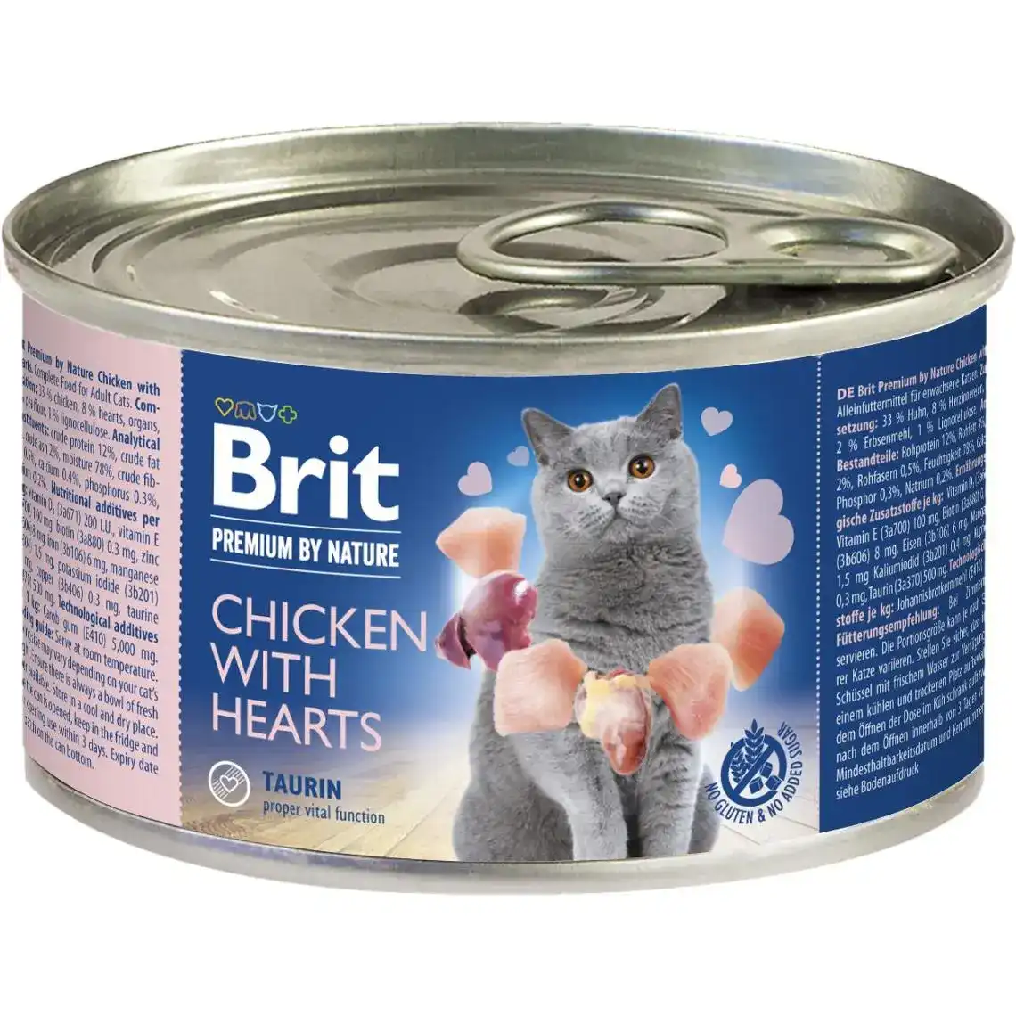 Вологий корм для кішок Brit Premium by Nature Chicken with Hearts з куркою і серцем 200 г