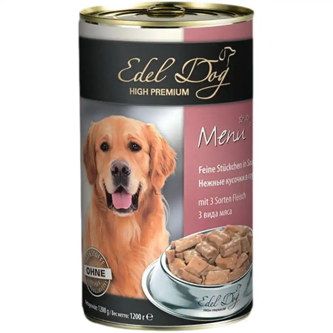 Вологий корм для собак Edel Dog три види м'яса 1.2 кг