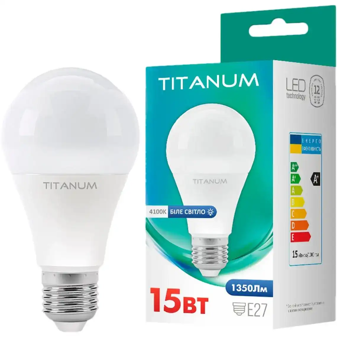 Лампа світлодіодна Titanum LED A65 15W E27 4100K 1шт