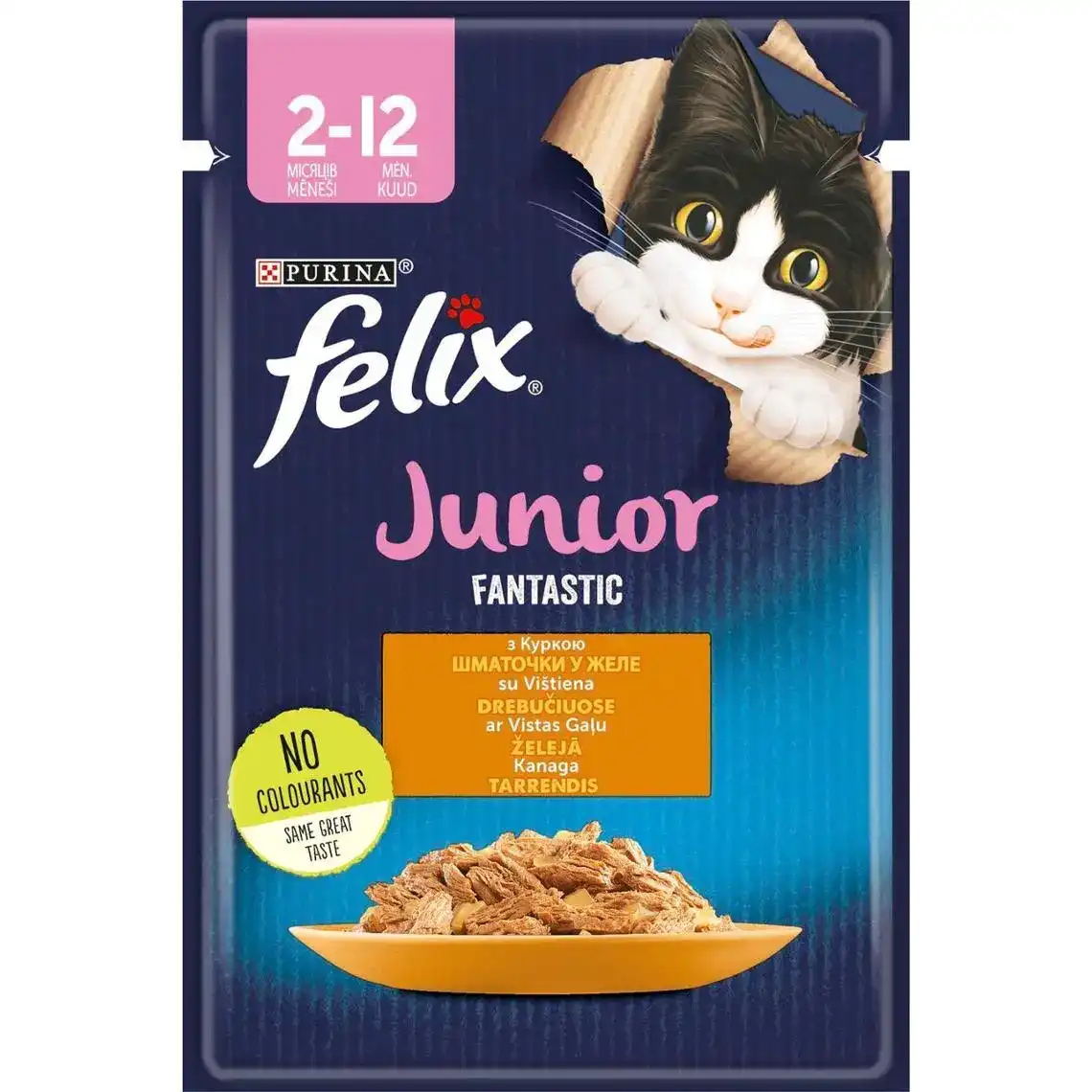 Вологий корм Felix Fantastic Junior для кошенят шматочки в желе з куркою 85 г