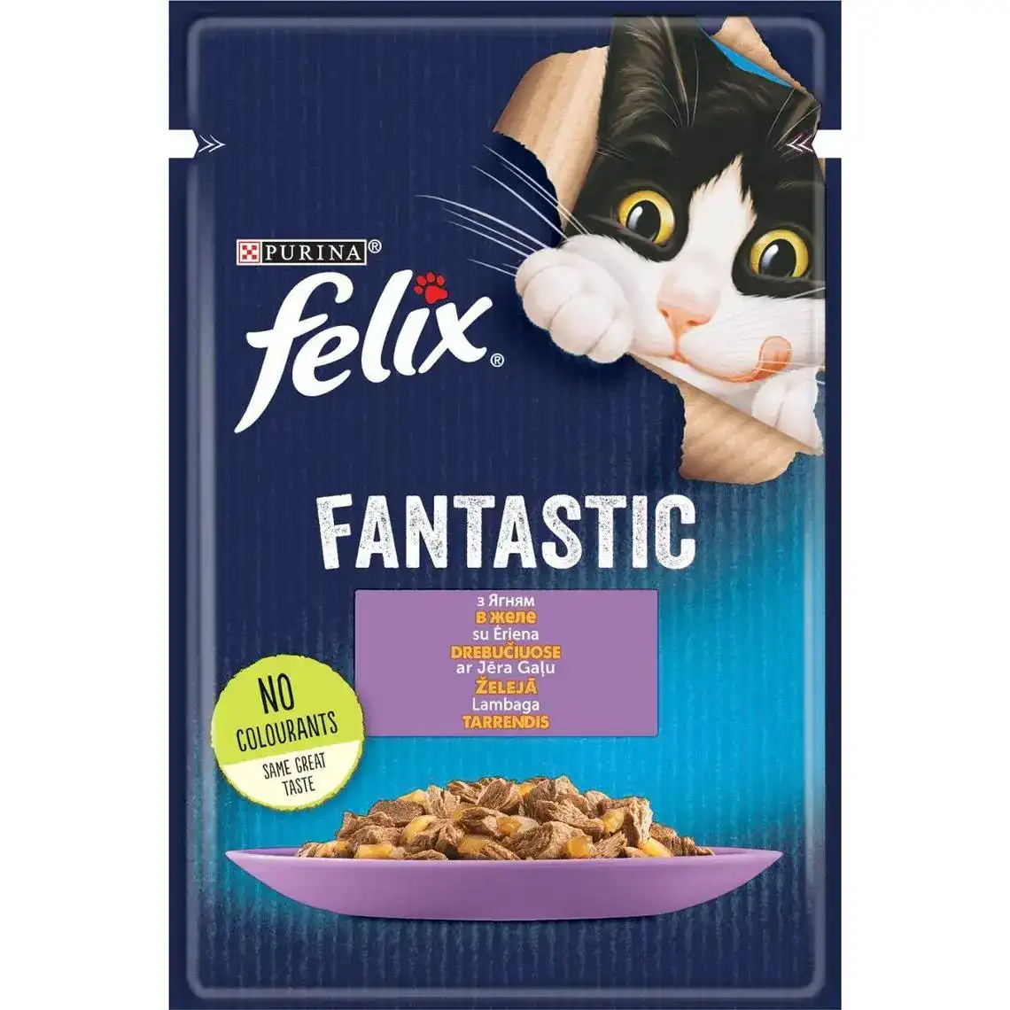 Вологий корм Felix Fantastic для дорослих котів шматочки в желе з ягням 85 г