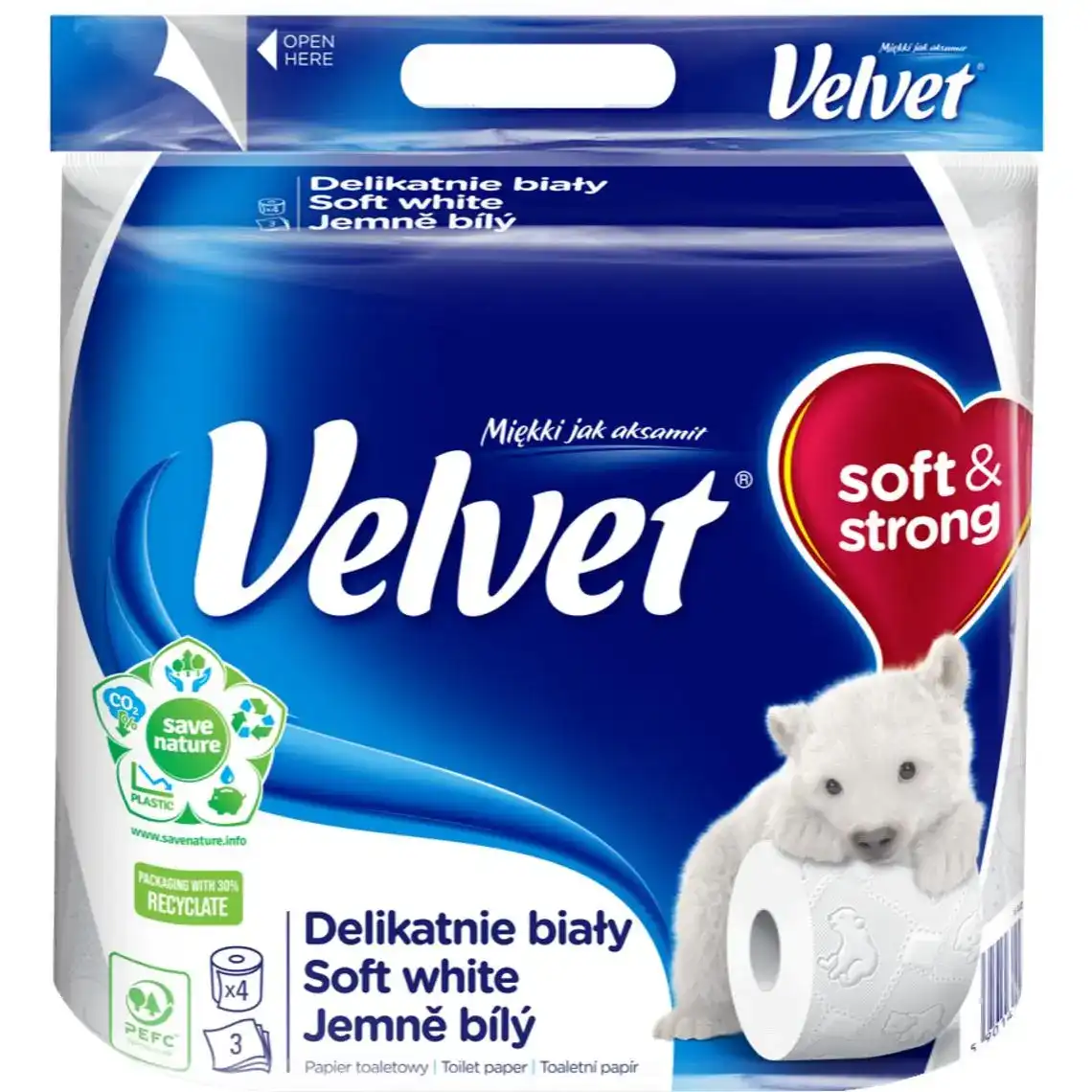 Папір туалетний Velvet Soft White 3-х шаровий 4 рулони