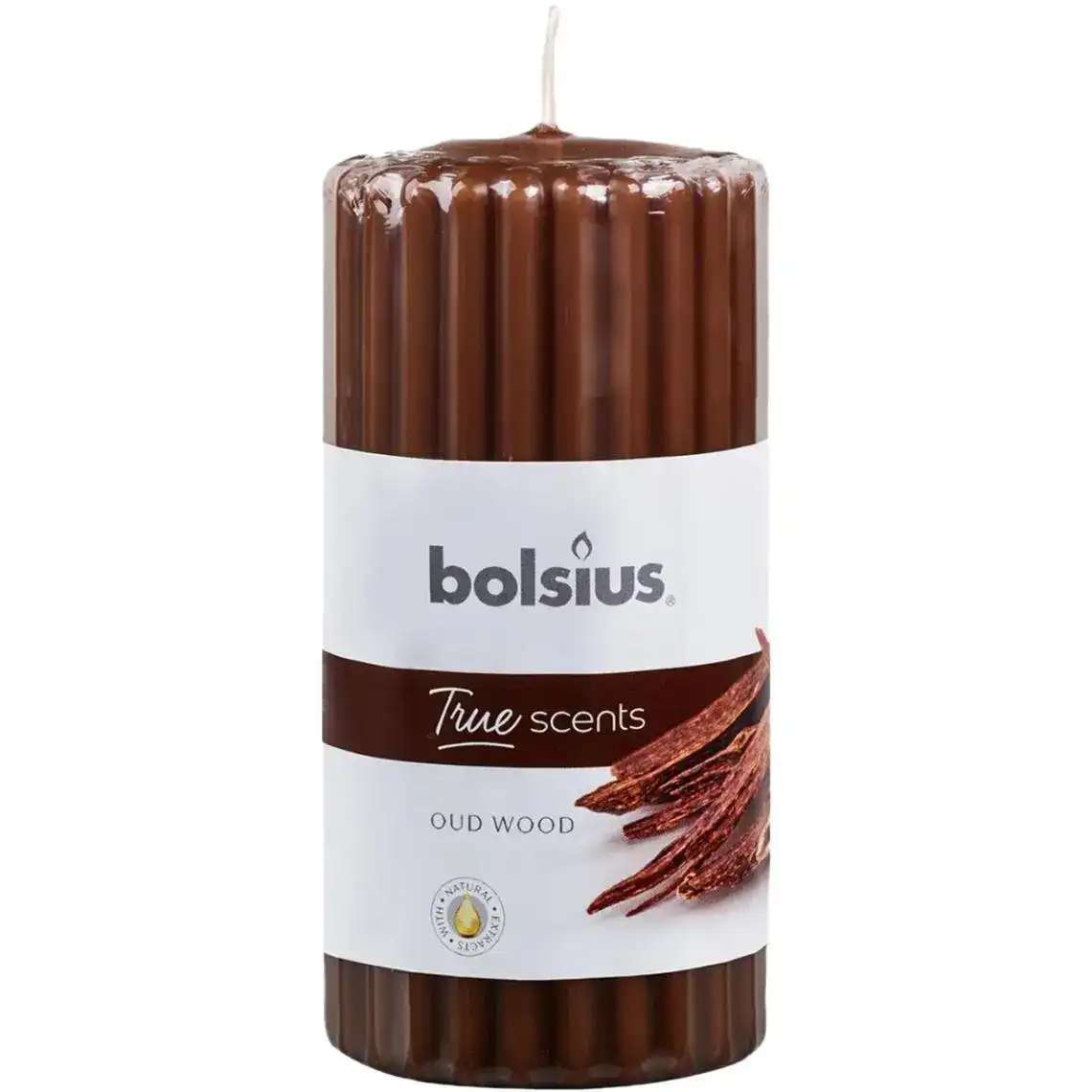 Свічка Bolsius стовпчик ребриста 120/58 з ароматом Агарове дерево 1 шт