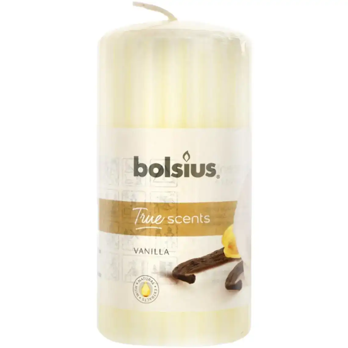 Свічка Bolsius стовпчик ребриста 120/58 з ароматом Ваніль 1 шт 