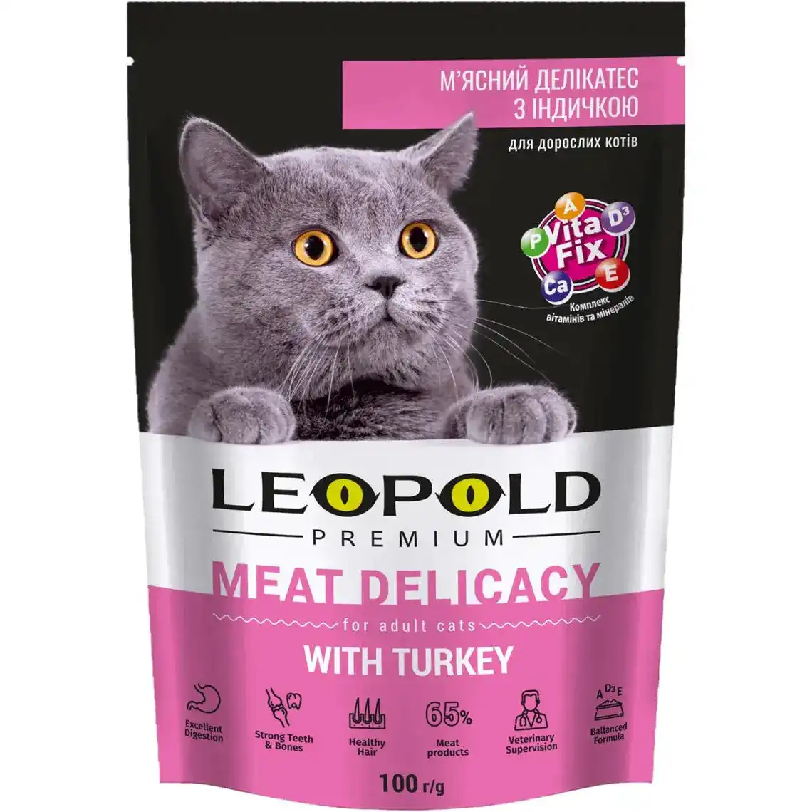 Корм Леопольд Premium для котів з м'ясом індички вологий 100 г