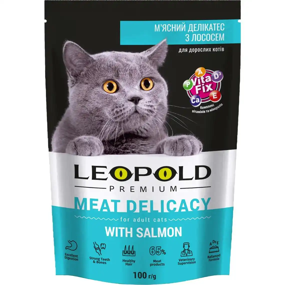 Корм Леопольд Premium для котів з лососем вологий 100 г