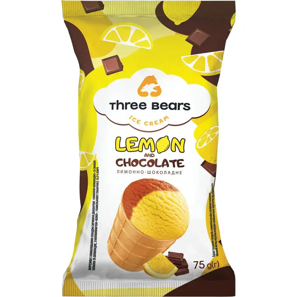 Морозиво Три Ведмеді Лимонно-шоколадне 75 г