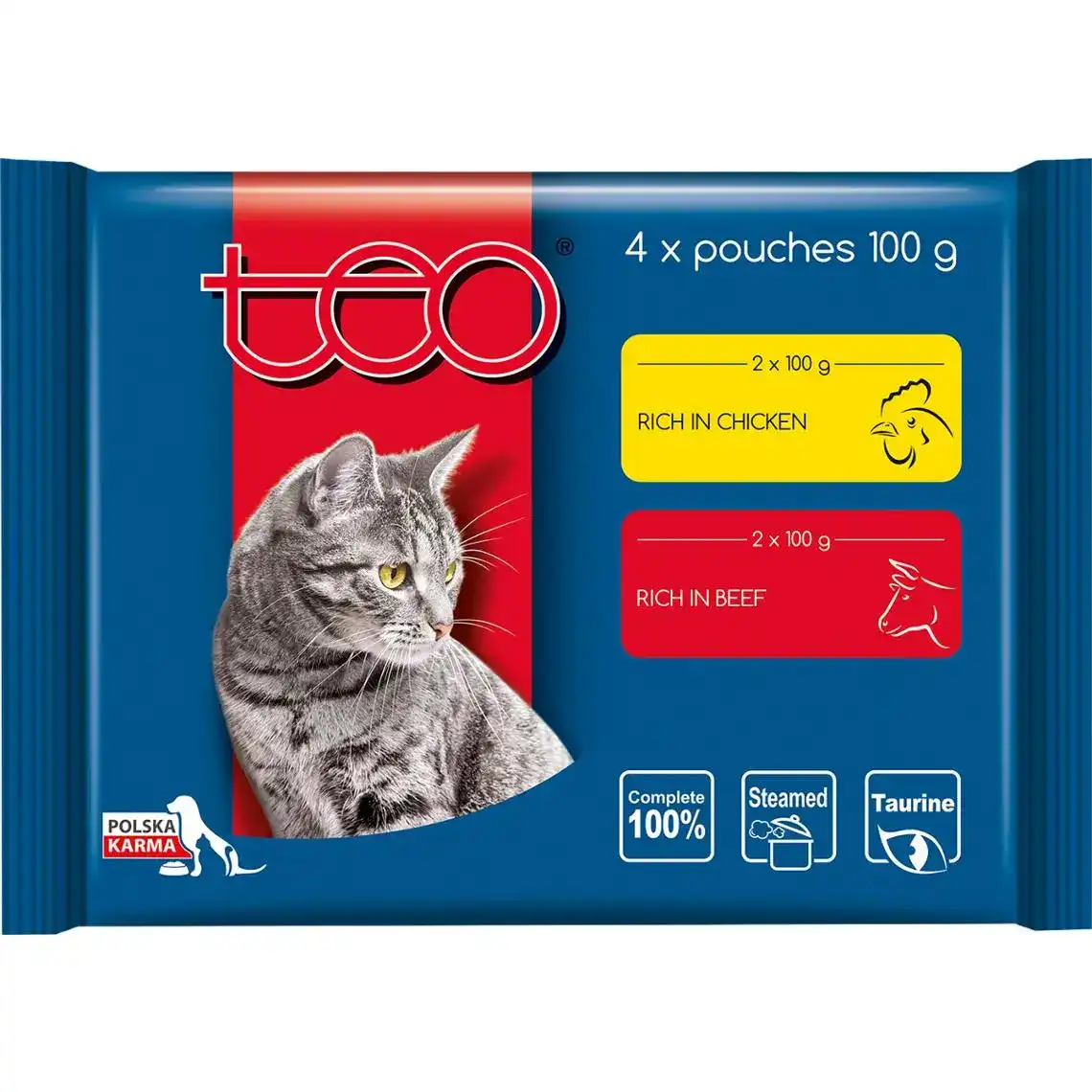 Вологий корм TEO для кішок з яловичиною та куркою 4х100 г