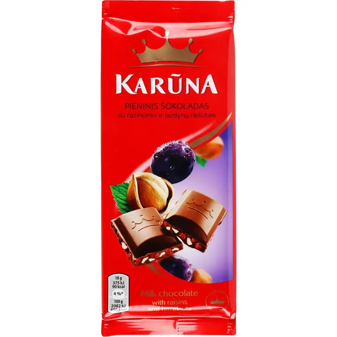 Шоколад Karuna молочний з горіхом та родзинками 90 г