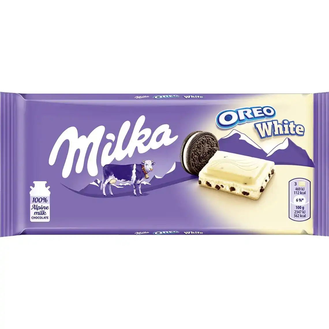 Шоколад Milka Oreo білий із молочною начинкою зі смаком ванілі та шматочками печива 100 г