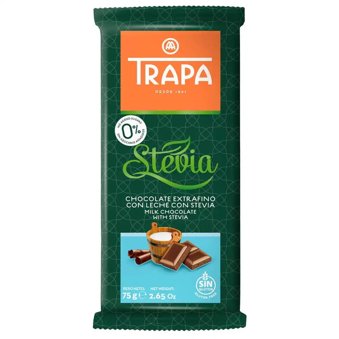 Фото 1 - Шоколад Trapa Stevia молочний 75 г