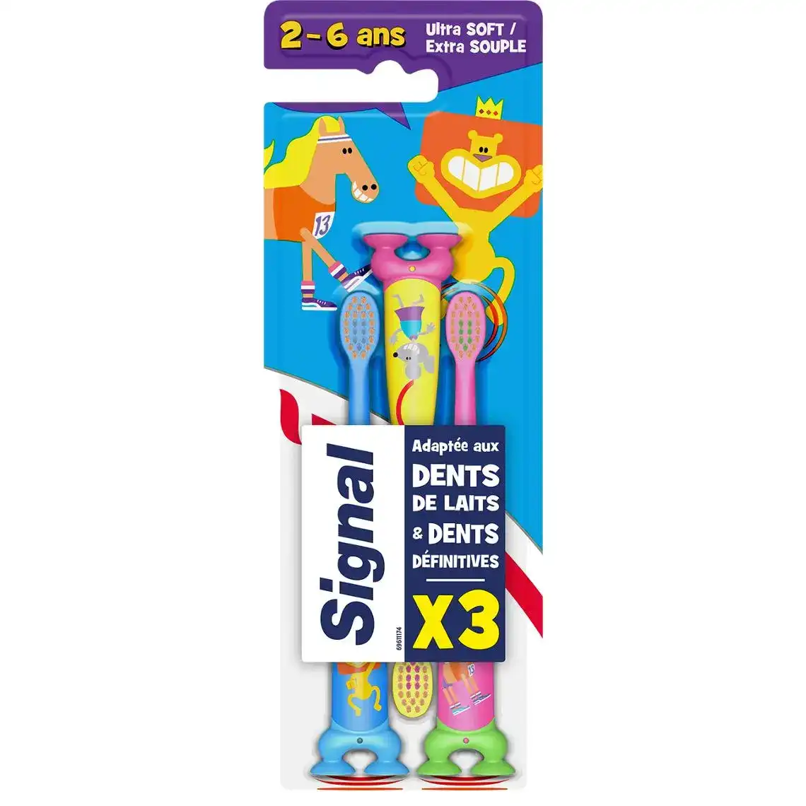 Набір зубних щіток Signal для дітей 2-6 років (жовта+рожева+блакитна) 3 шт