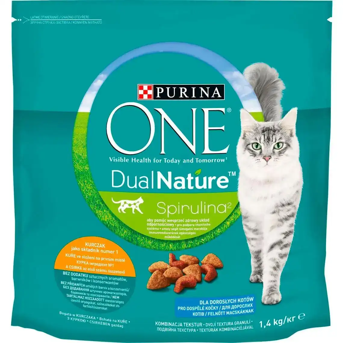 Сухий корм PURINA ONE Adult Dual Nature Spirulina для дорослих котів з куркою 1.4 кг