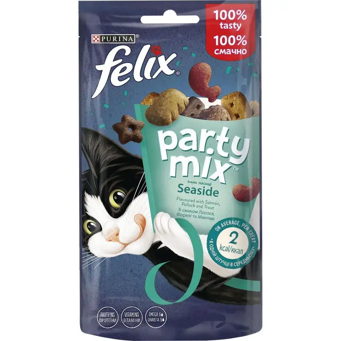 Ласощі Felix Party Mix Морський Мікс для дорослих котів зі смаком лосося, форелі та минтаю 60 г