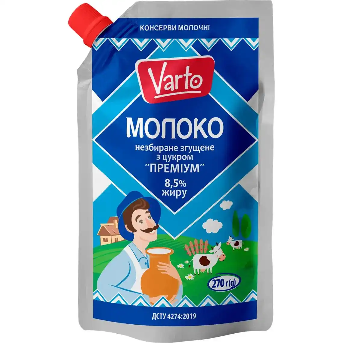 Молоко незбиране згущене Varto з цукром Преміум 8,5 % 270г
