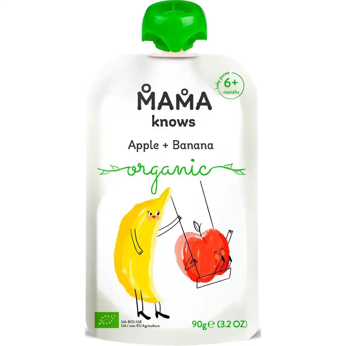 Пюре Mama knows Organic з яблук і бананів для дітей від 6-ти місяців 90 г