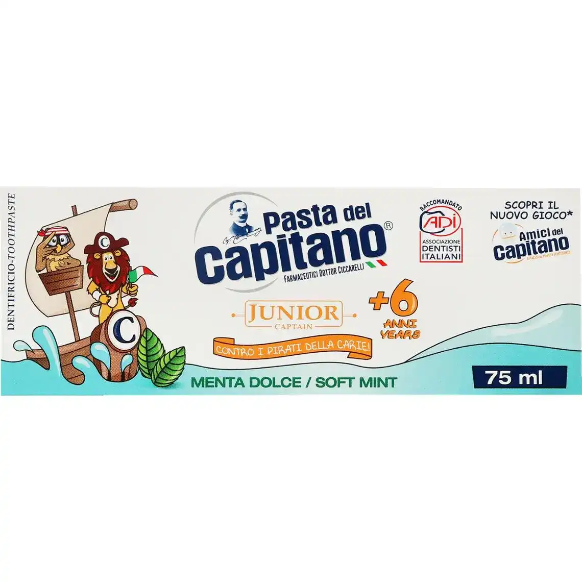 Паста зубна Pasta del Capitano Junior дитяча 6+ років Солодка М`ята 75 мл