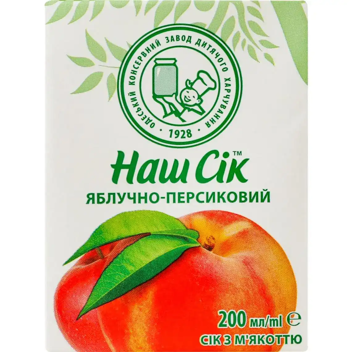 Сік Наш сік яблучно-персиковий з м'якоттю 200 мл