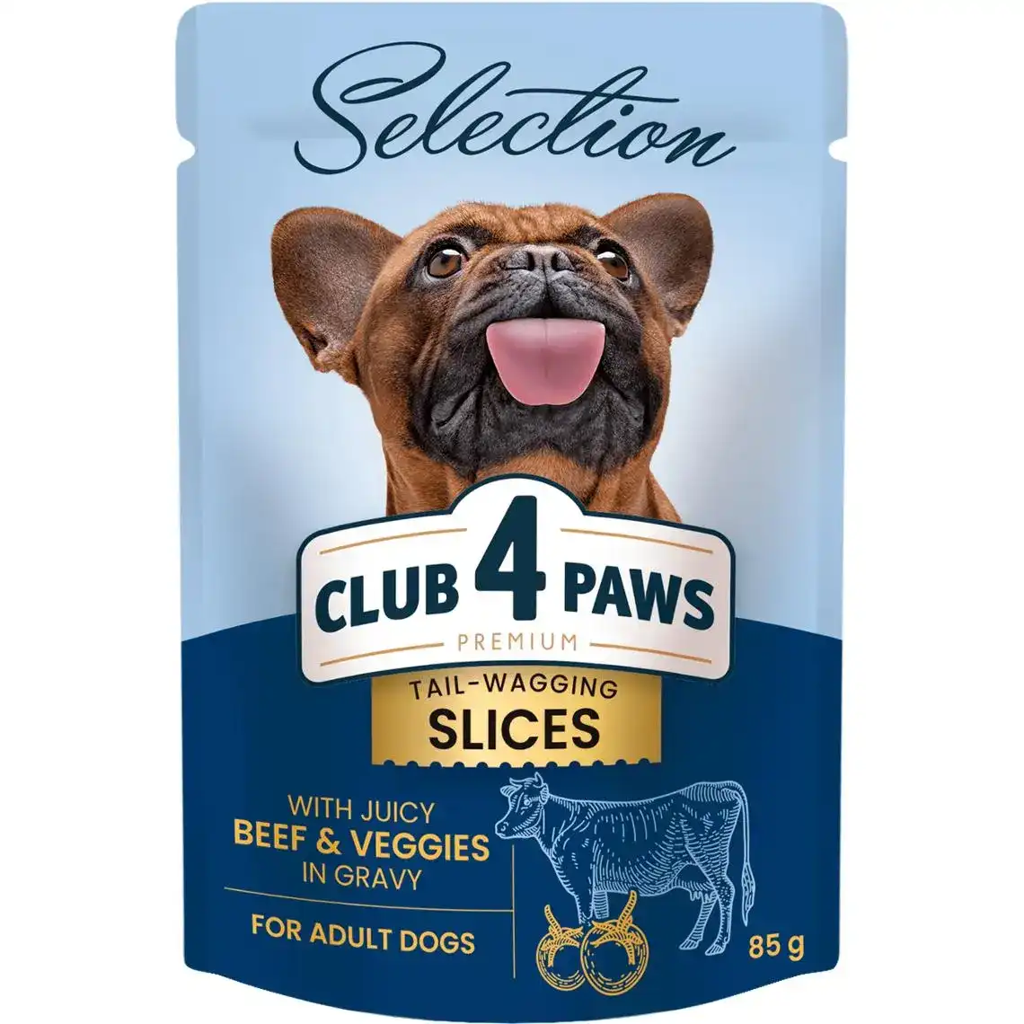 Фото 1 - Корм вологий Club 4 Paws Premium Selection з яловичиною та овочами в соусі для дорослих собак малих порід 85 г