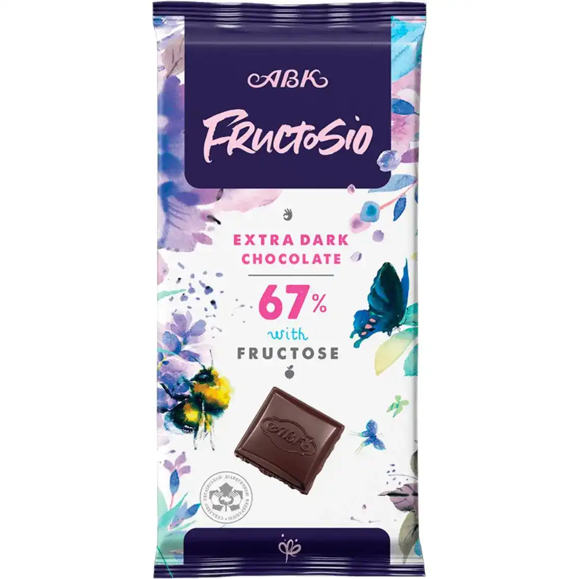 Фото 1 - Шоколад АВК Fructosio екстрачорний 67% без цукру 90 г
