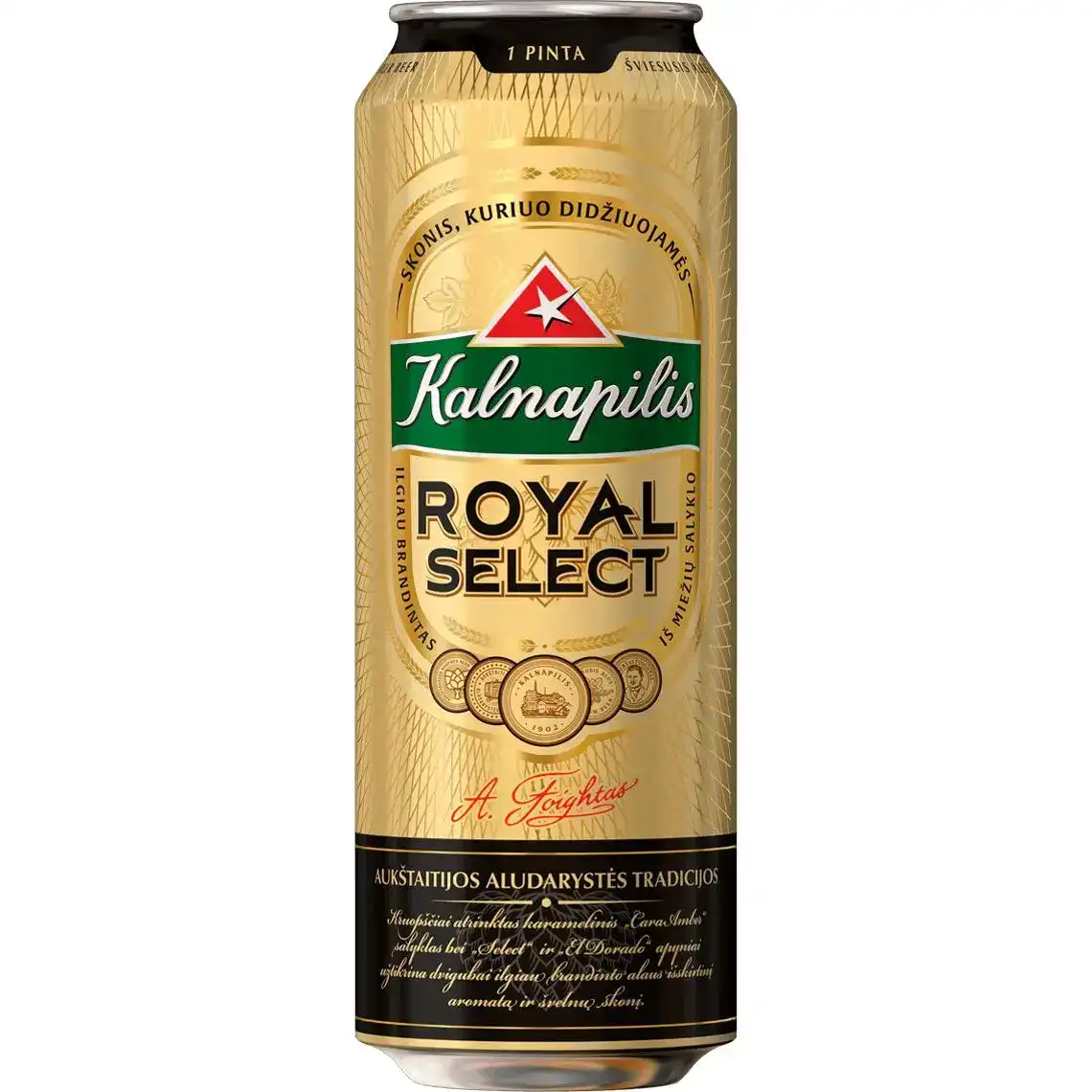 Фото 1 - Пиво Kalnapilis Royal Select світле фільтроване 5.6% 0.568 л