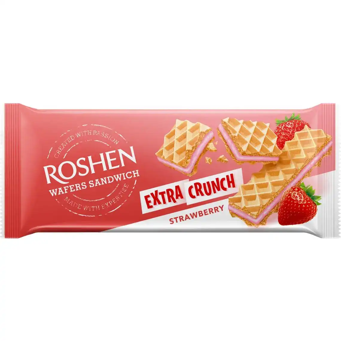 Фото 1 - Вафлі Roshen Wafers Sandwich Crunch Полуниця 142 г