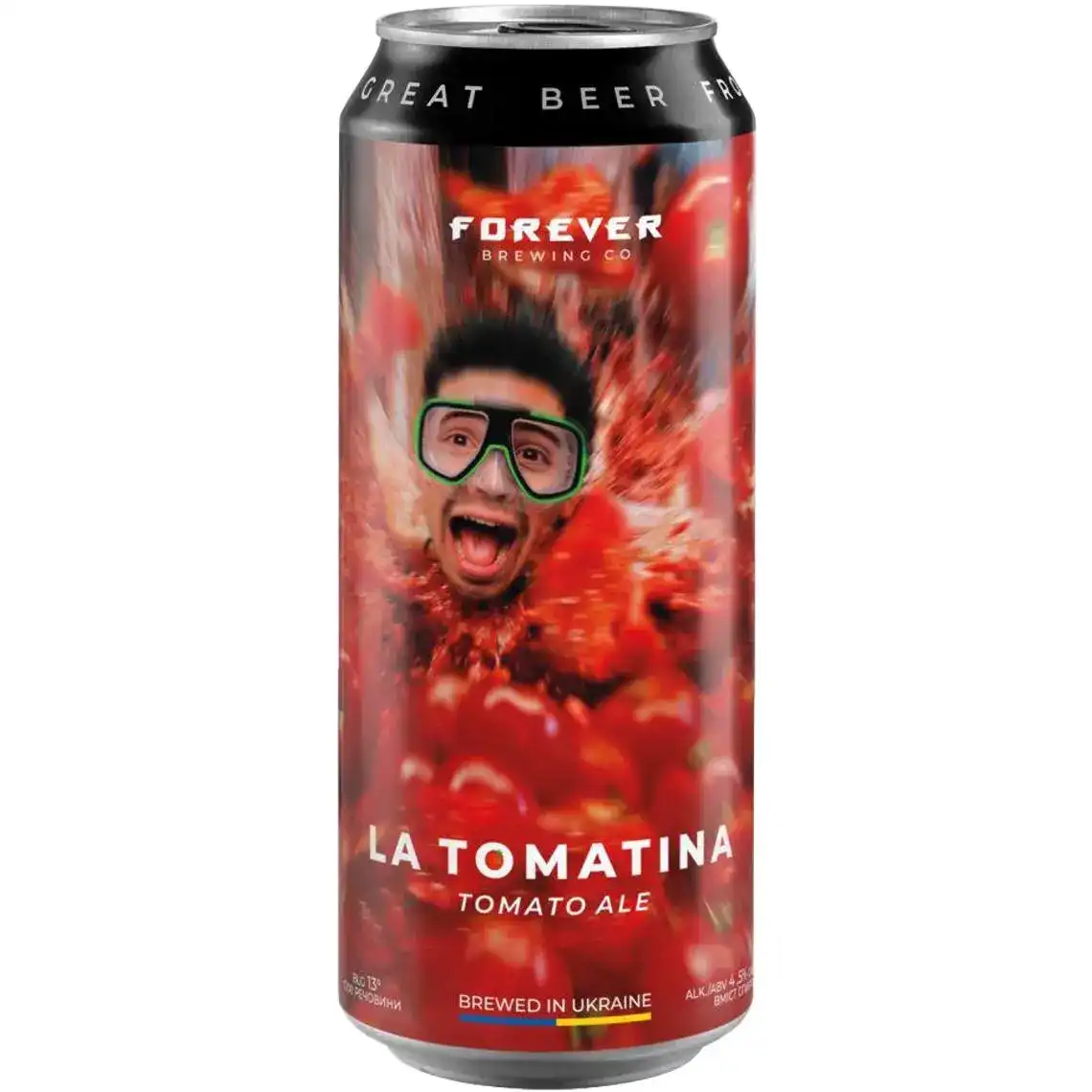 Фото 1 - Пиво Forever La Tomatina світле нефільтроване 4.5% 500 мл