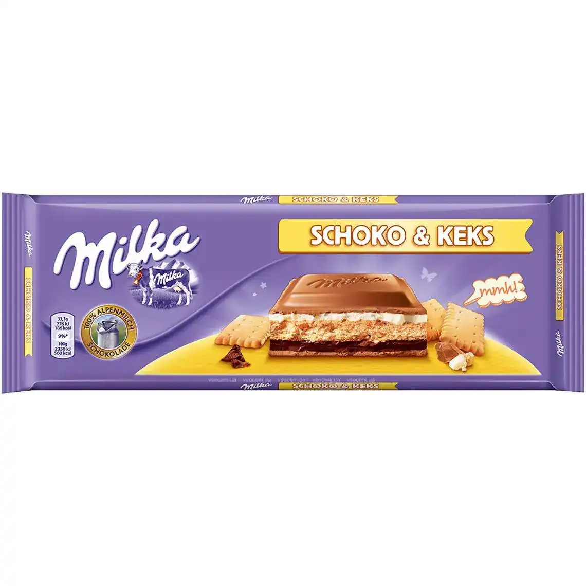 Шоколад Milka молочний c шоколадно-вершковою начинкою і печивом 300 г