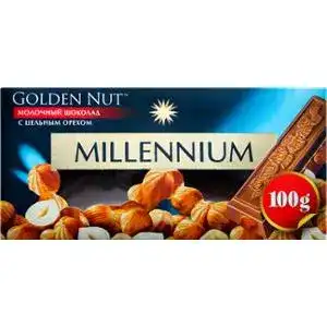 Шоколад Millennium Golden Nut молочний з цільними лісовими горіхами 90 г