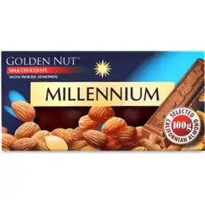 Шоколад Millenium Golden Nut молочный с цельным миндалем 100 г